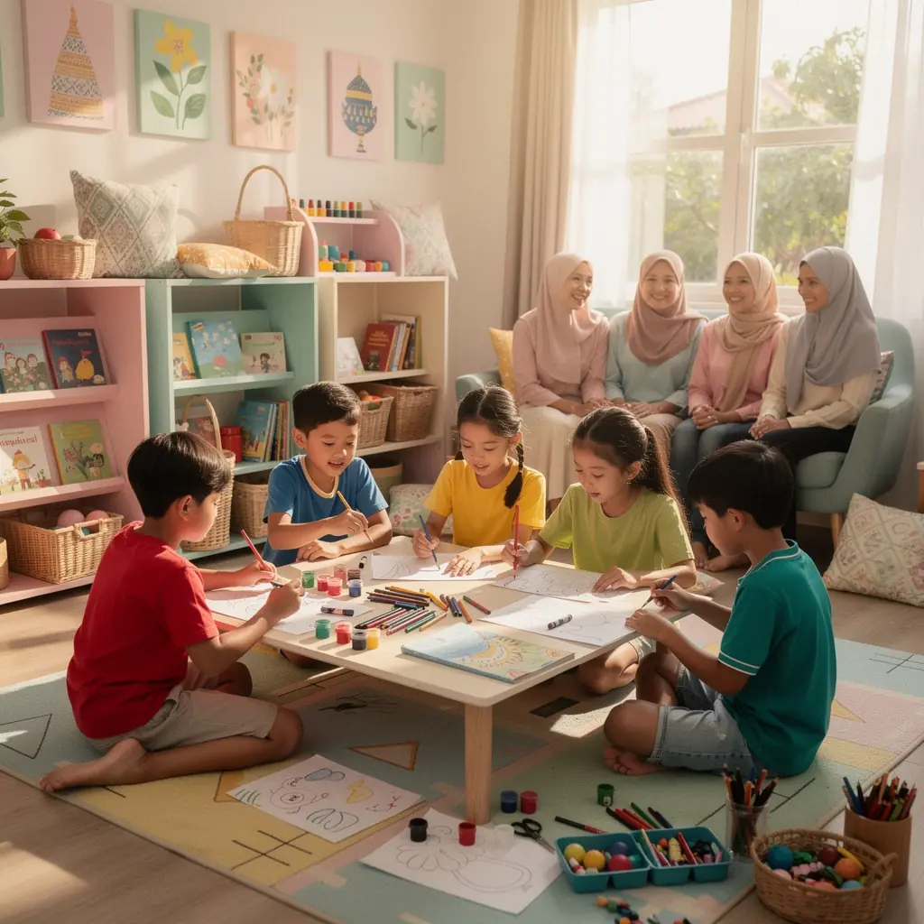A colorful playroom filled with educational toys, promoting creativity and child development.