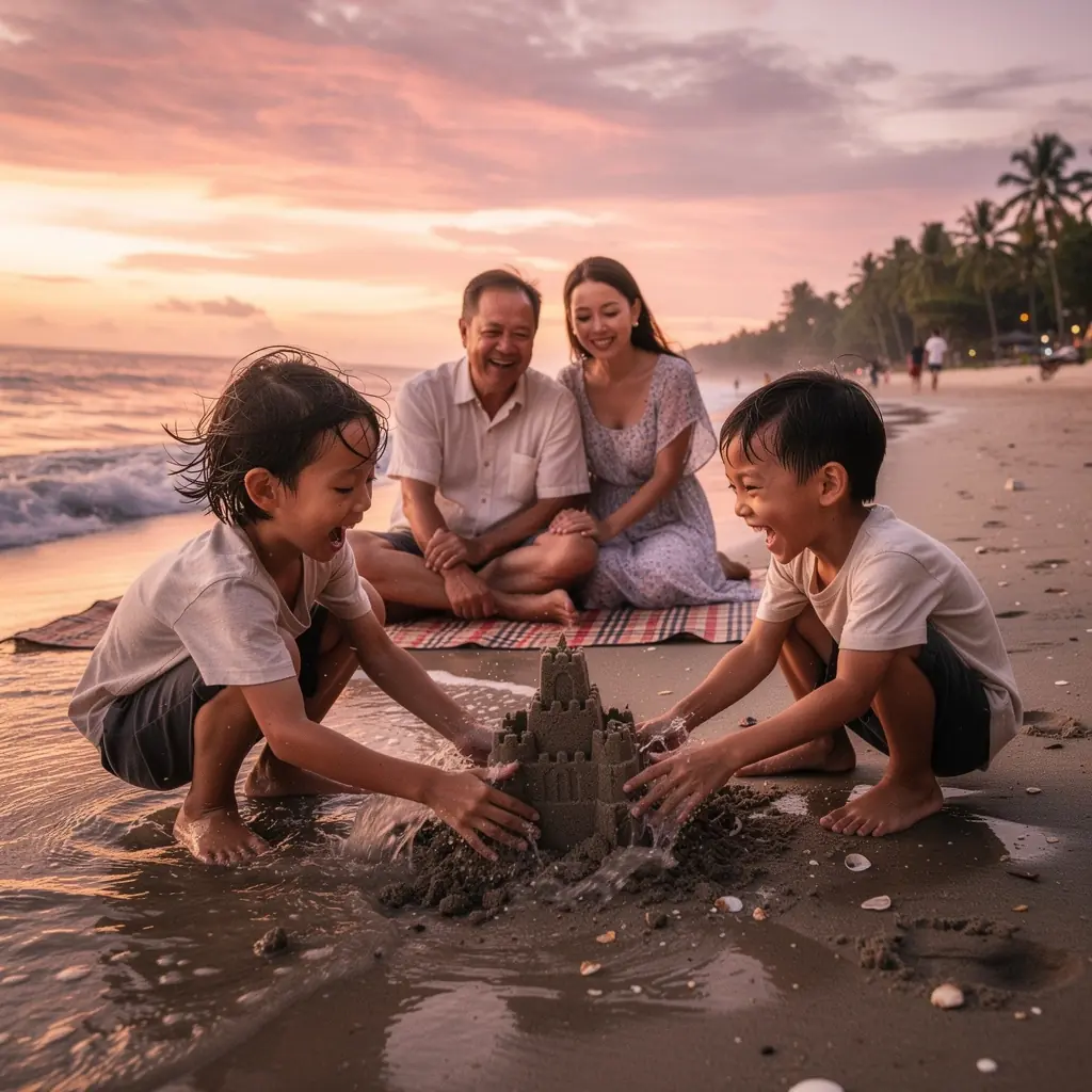 A happy family enjoying a picnic in a park, showcasing bonding time and outdoor play.